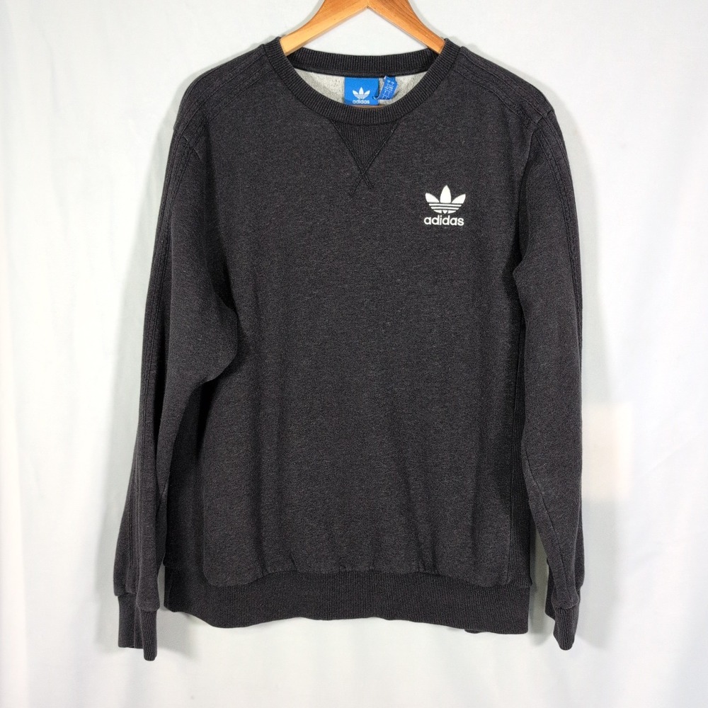 Adidas Black Dark Gray Crewneck Sweatshirt size L Stripes Trefoil